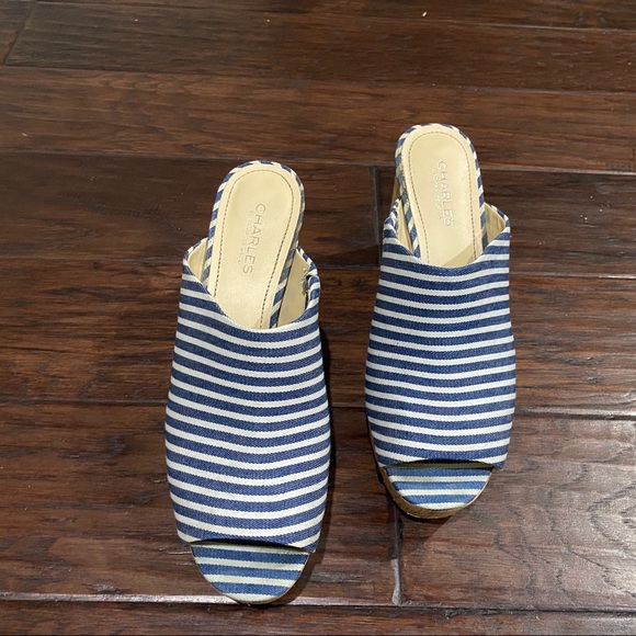 Charles By Charles David Women's Blue and White Striped Cork Heels Size 10 M - Picture 4 of 11